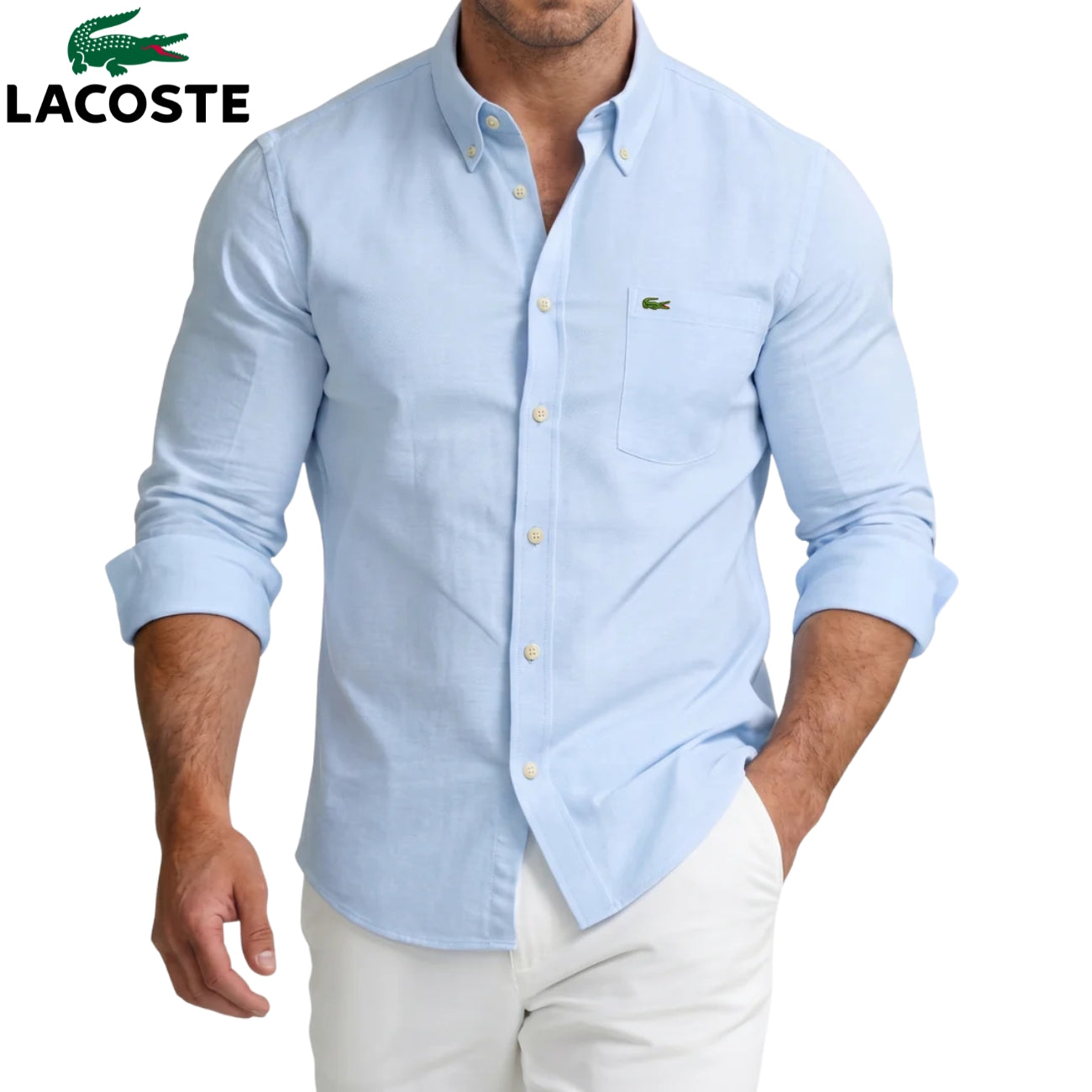Lacoste – Chemise homme avec poche poitrine et manches longues | 1 acheté = 1 offert