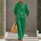 RL | Ensemble Coton Lin Manches Chauve-Souris Pantalon Large