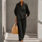 RL | Ensemble Coton Lin Manches Chauve-Souris Pantalon Large