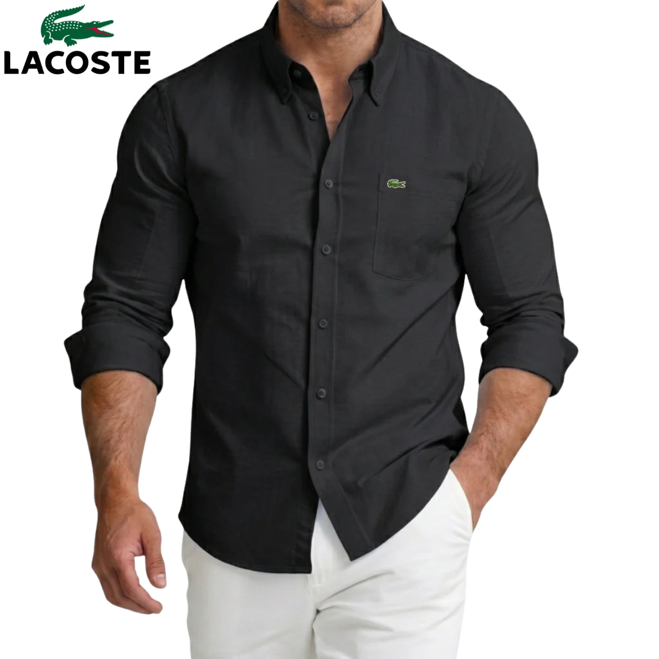 Lacoste – Chemise homme avec poche poitrine et manches longues | 1 acheté = 1 offert