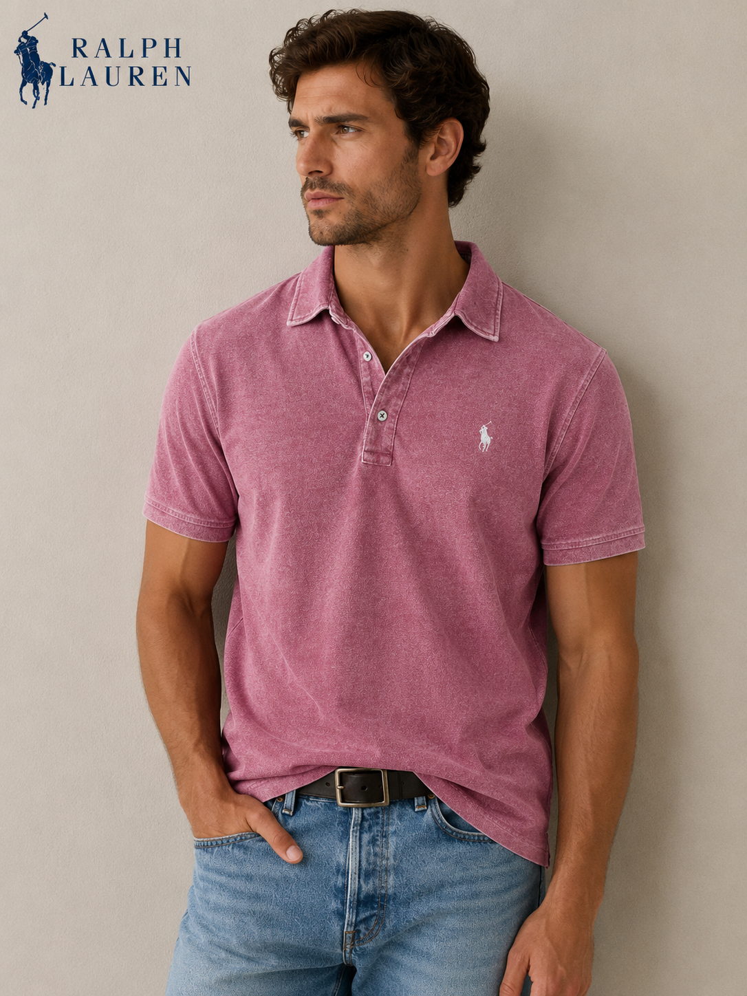 Polo en mesh extensible coupe slim personnalisée Ralph - 1 acheté,  1 offert