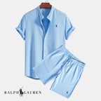 Ensemble d’été texturé pour homme (chemise et short) - 1 acheté,  1 offert