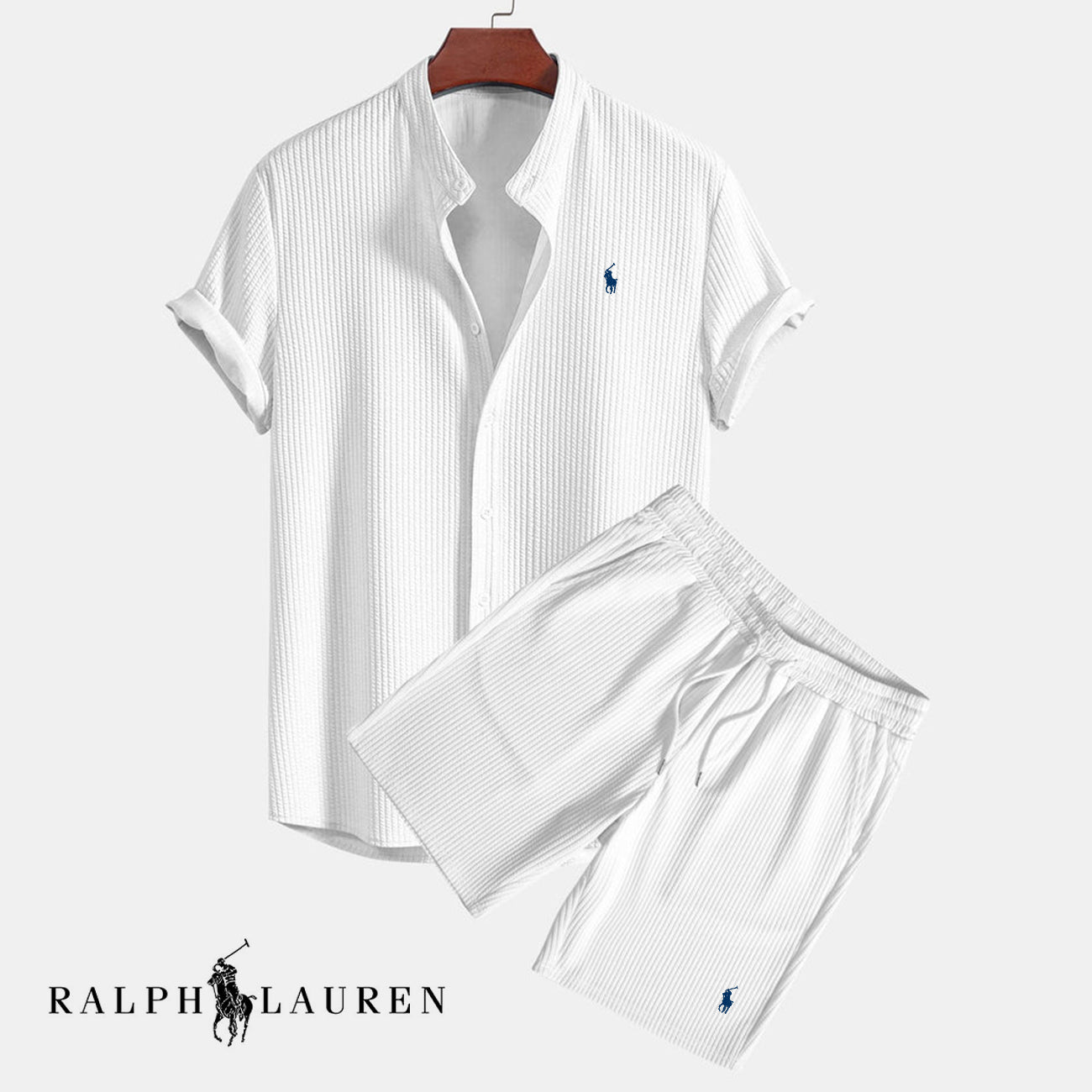 Ensemble d’été texturé pour homme (chemise et short) - 1 acheté,  1 offert