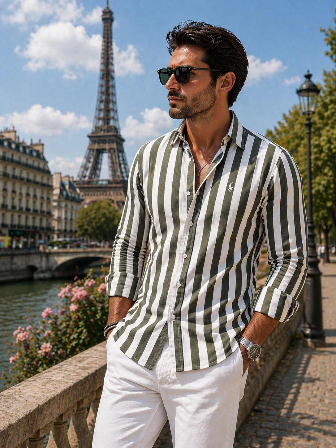 Chemise casual en lin rayée premium - 1 achetée,  1 offerte