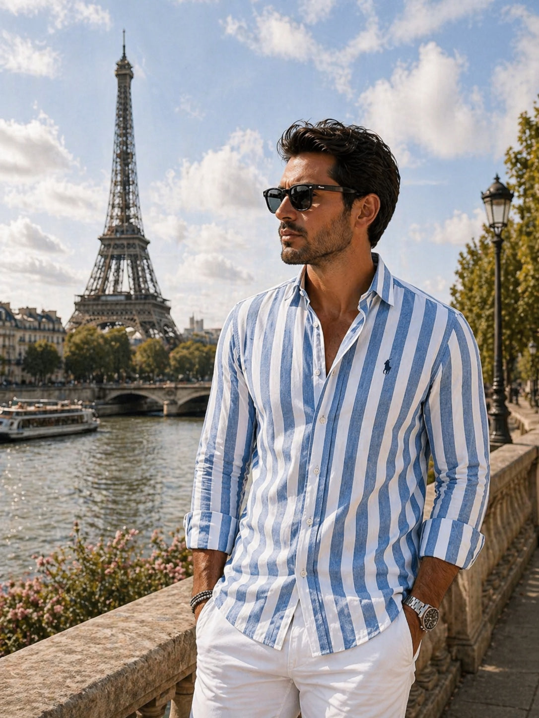 Chemise casual en lin rayée premium - 1 achetée,  1 offerte