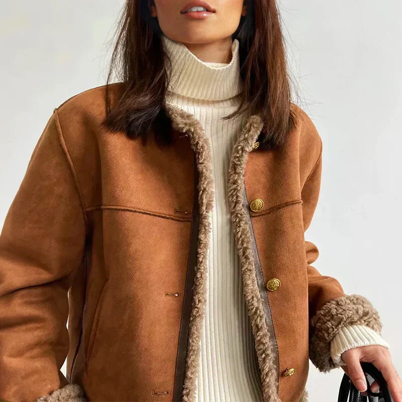 Sophie™ | Suede Button-Up Teddy Jacket