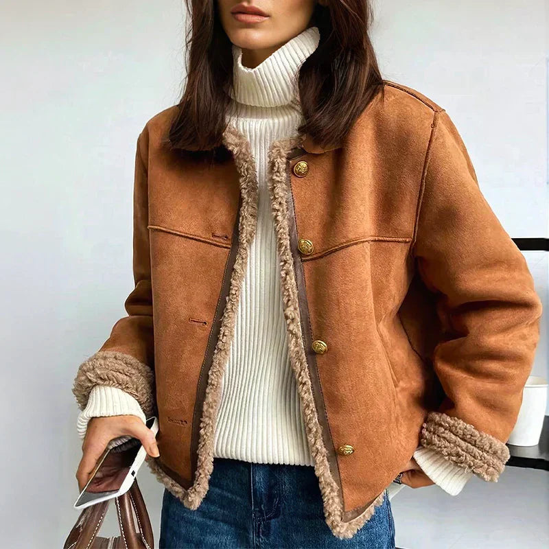 Sophie™ | Suede Button-Up Teddy Jacket